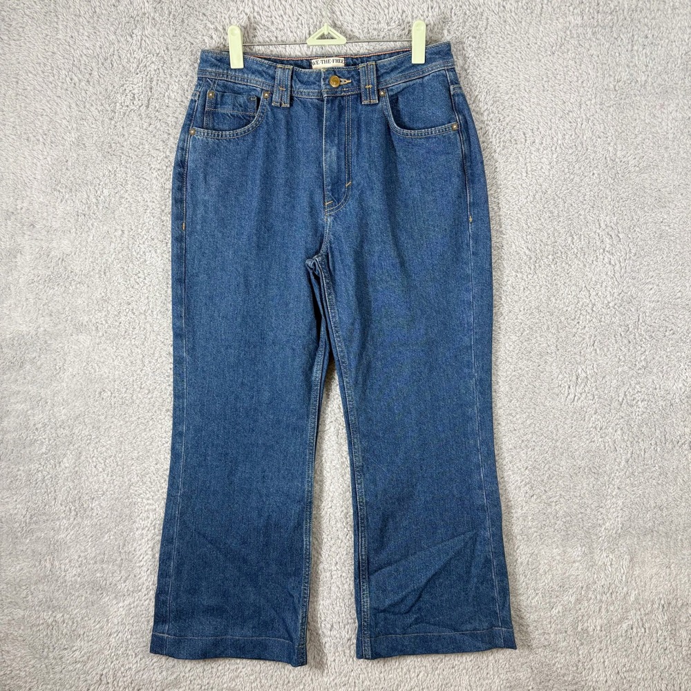 Free People Ava High Rise Crop‎ Boot Cut Jeans Blue Medium Wash Denim Size 27